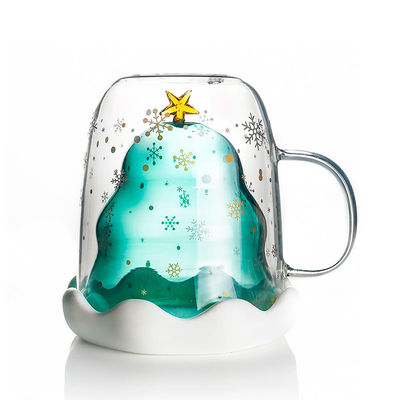 Il Natale augura ad albero 250ml la tazza di vetro, tazze da caffè di vetro isolate con il coperchio fornitore