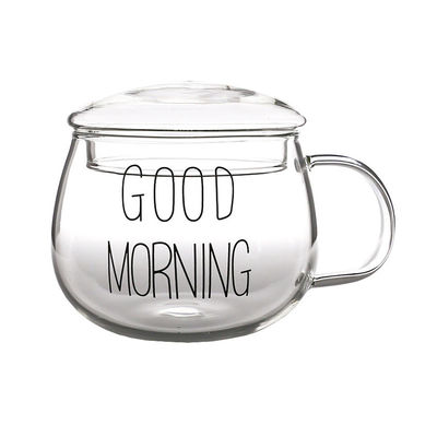 pancia di vetro sicura Drinkware della tazza di caffè di microonda 360ml grande con la maniglia/coperchio fornitore