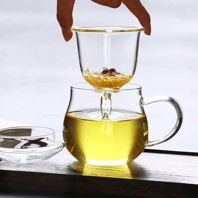 Tazza di vetro di Infuser del tè di tre pezzi, tazza di vetro termoresistente trasparente fornitore