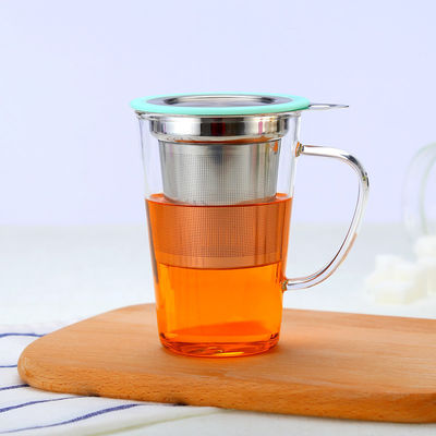 tazza di vetro del tè 350ml con Infuser ed il coperchio, 304 tazze di tè del vetro borosilicato del filtrante dell'acciaio inossidabile fornitore