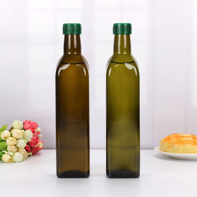 Bottiglia di vetro verde scuro quadrata vuota, ampolliera di vetro amichevole dell'olio d'oliva di Eco fornitore