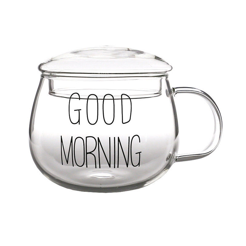 pancia di vetro sicura Drinkware della tazza di caffè di microonda 360ml grande con la maniglia/coperchio fornitore