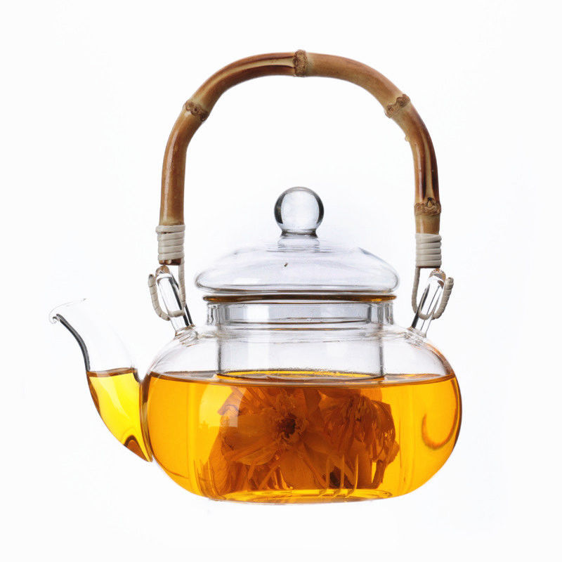 Teiera del vetro trasparente tè/del caffè con protezione di bambù dello shock termico della maniglia fornitore