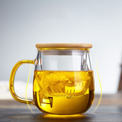 Tazza di tè di bambù del vetro trasparente della copertura con Infuser, creatore di tè soffiato mano dell'ufficio fornitore