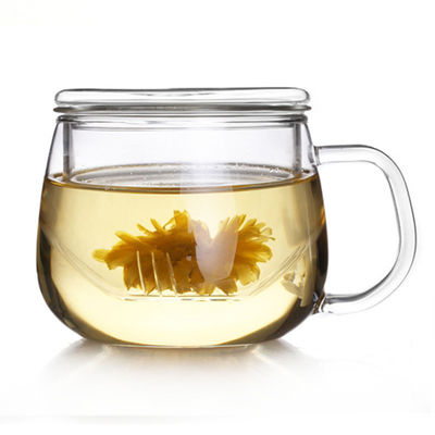 Tazza di Infuser del vetro borosilicato, tazza di tè di tre pezzi con il filtro e coperchio fornitore