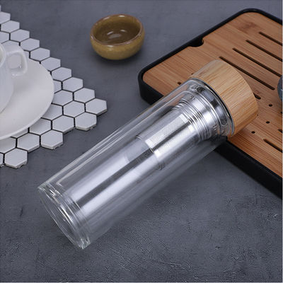 Bottiglia di vetro borosilicato su misura, bottiglia bevente del vetro trasparente con il coperchio di bambù fornitore