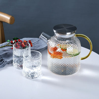 Caraffa fatta a mano del succo con il coperchio, breve caraffa per l'acqua del vetro borosilicato fornitore