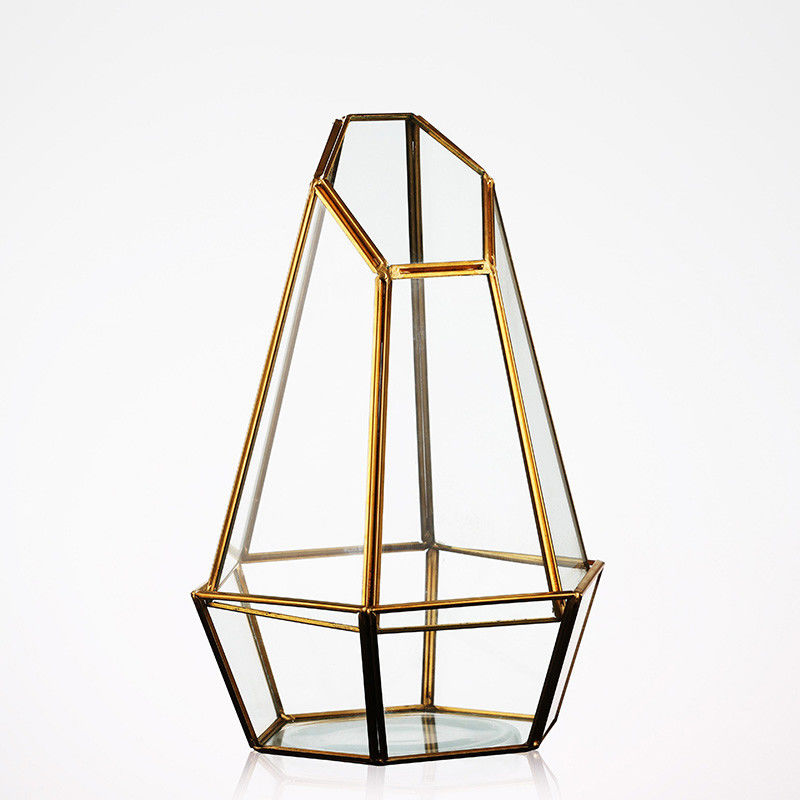 Grandi vasi a cristallo su ordinazione, metallo geometrico del vaso del chiaro oro + materiale di vetro fornitore